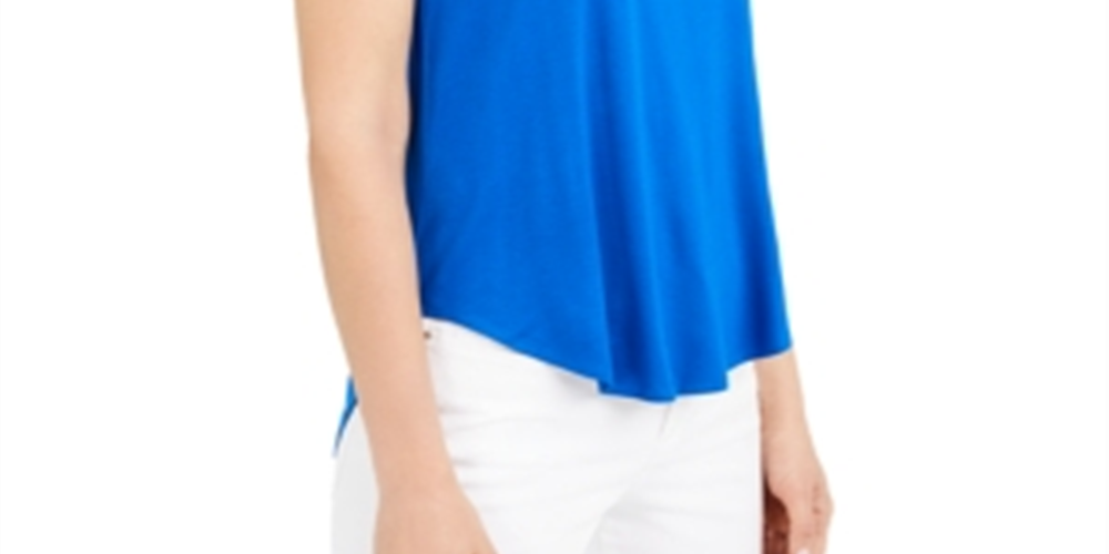 Blusa Alfani Feminina Petites de Veludo com Gola Lisa Azul Tamanho Petite M