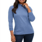 Karen Scott Blusa de algodão com gola alta e manga comprida feminina, azul, tamanho pequeno GG