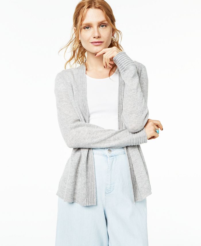 Cardigan de cashmere feminino Charter Club com frente aberta, tamanho pequeno, tamanho G, prateado