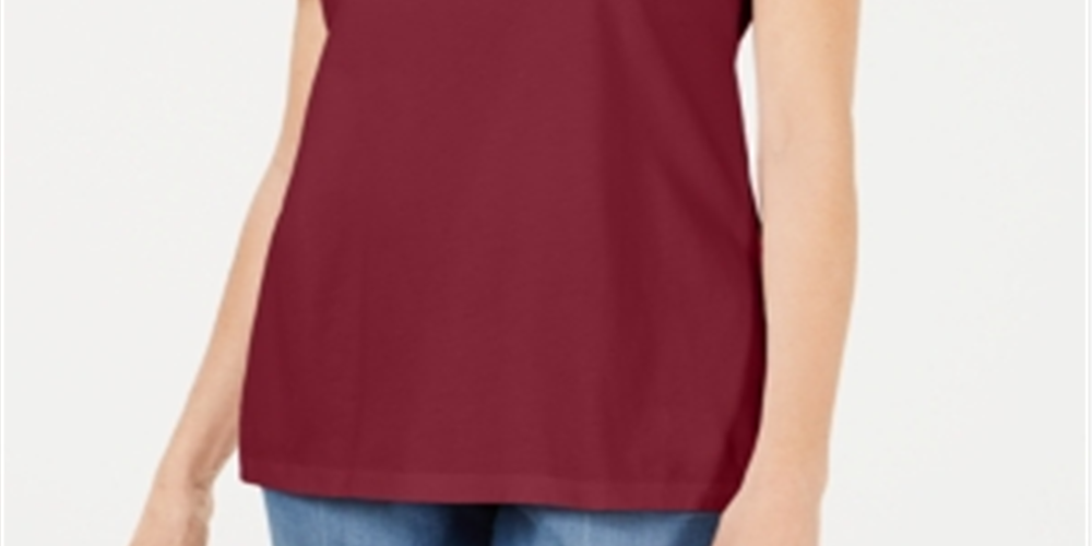 Blusa Karen Scott Basketweave-Trim Flutter-Sleeve, vermelha, tamanho M