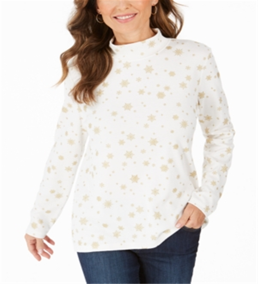 Karen Scott Blusa Feminina Petite Snowy Glory com Gola Alta Branca Tamanho Petite M