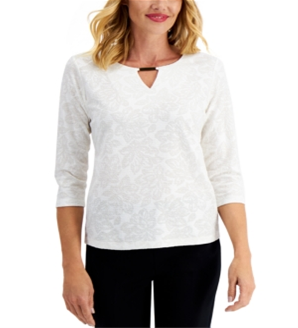 JM Collection Top texturizado feminino, branco, tamanho X-S
