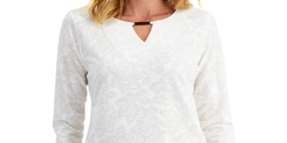 JM Collection Top texturizado feminino, branco, tamanho X-S