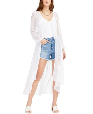 Cardigan feminino transparente de manga comprida aberto Bar III, tamanho grande, branco
