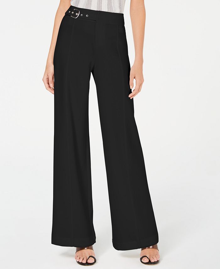 Calça feminina Petite com cinto lateral e perna larga, preta, tamanho 8 P, da Inc International Concepts