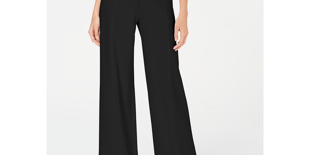 Calça feminina Petite com cinto lateral e perna larga, preta, tamanho 8 P, da Inc International Concepts