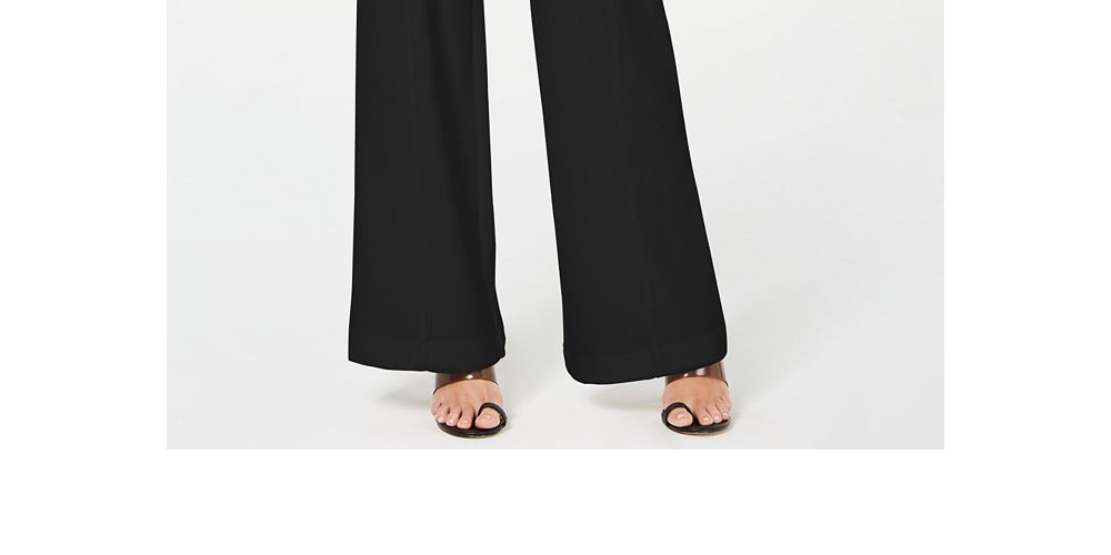 Calça feminina Petite com cinto lateral e perna larga, preta, tamanho 8 P, da Inc International Concepts