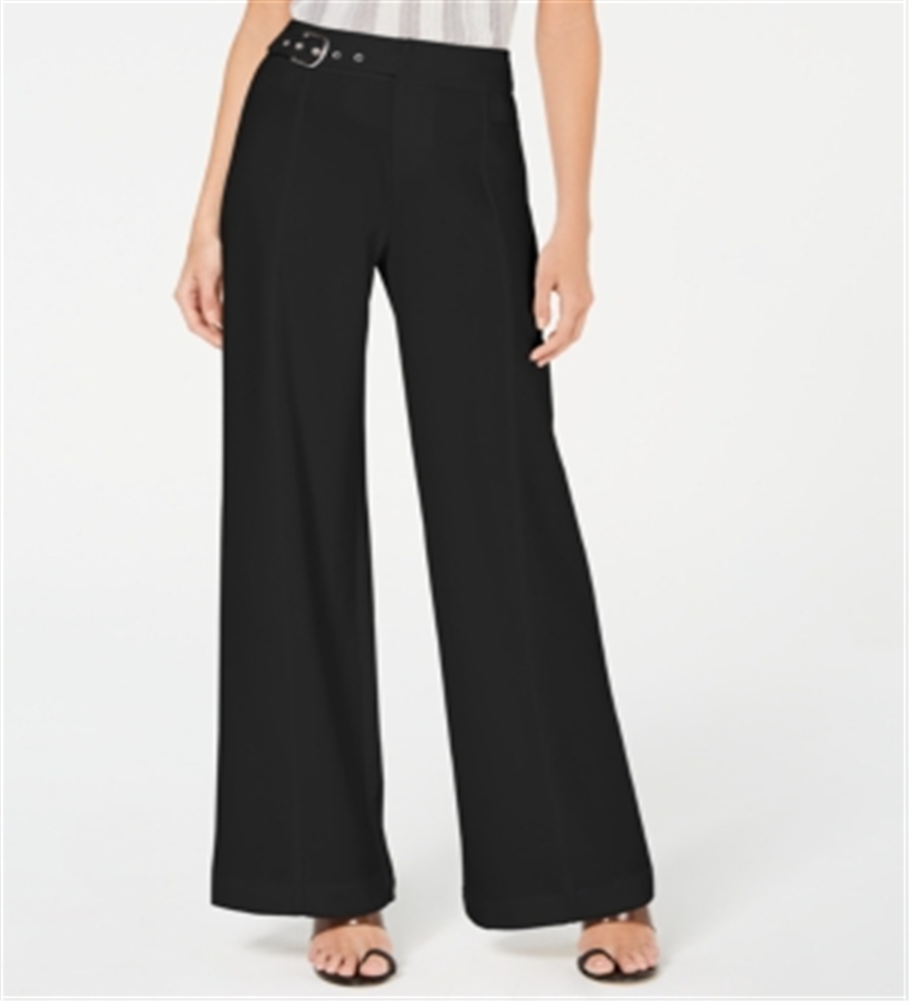Calça feminina Petite com cinto lateral e perna larga, preta, tamanho 8 P, da Inc International Concepts