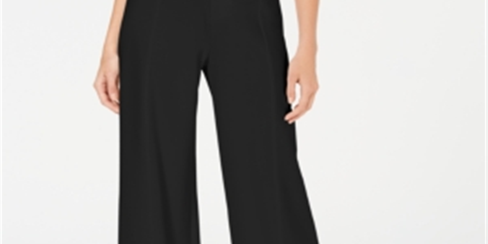 Calça feminina Petite com cinto lateral e perna larga, preta, tamanho 8 P, da Inc International Concepts