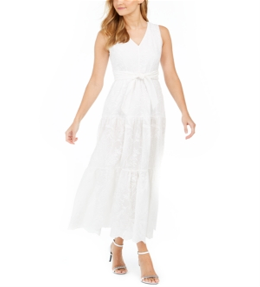 Vestido longo bordado Calvin Klein feminino branco - tamanho 12