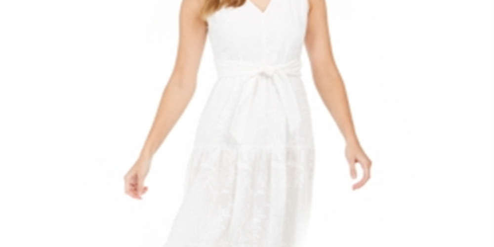 Vestido longo bordado Calvin Klein feminino branco - tamanho 12