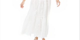 Vestido longo bordado Calvin Klein feminino branco - tamanho 12