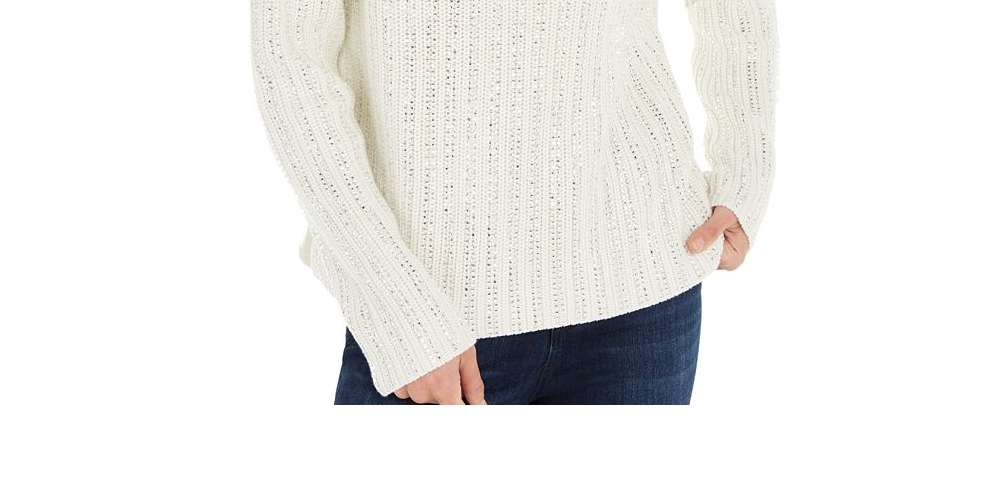 Suéter feminino de gola alta com detalhes INC International Concepts, branco, tamanho P