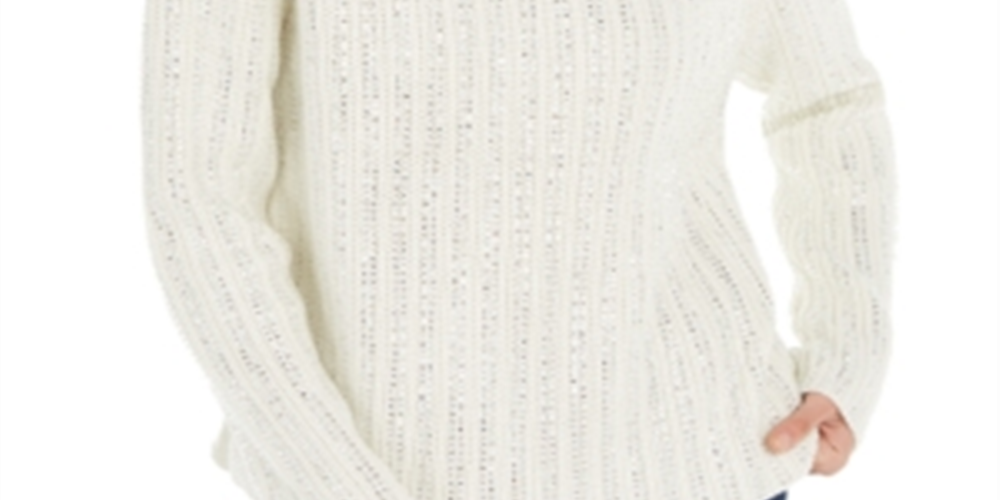 Suéter feminino de gola alta com detalhes INC International Concepts, branco, tamanho P