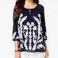 Camiseta feminina bordada Charter Club azul tamanho M