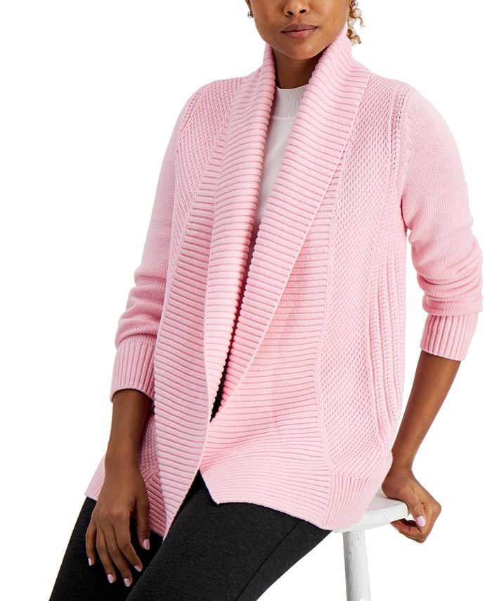 Cardigan Charter Club com gola xale e frente aberta, rosa, tamanho XS