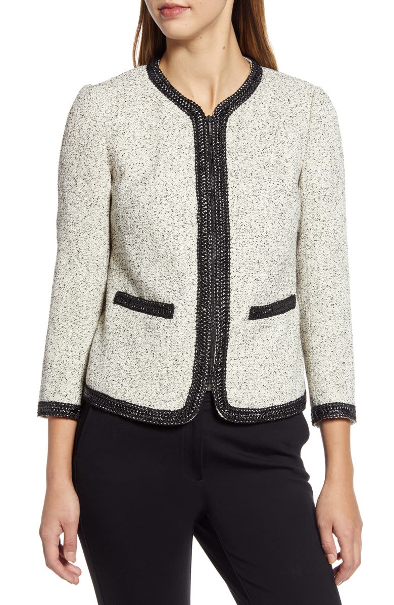 Jaqueta texturizada com zíper feminina Anne Klein - bege, tamanho 16