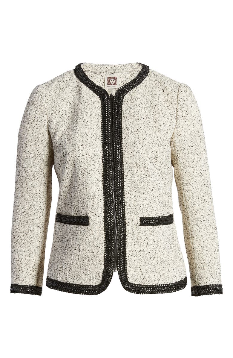 Jaqueta texturizada com zíper feminina Anne Klein - bege, tamanho 16