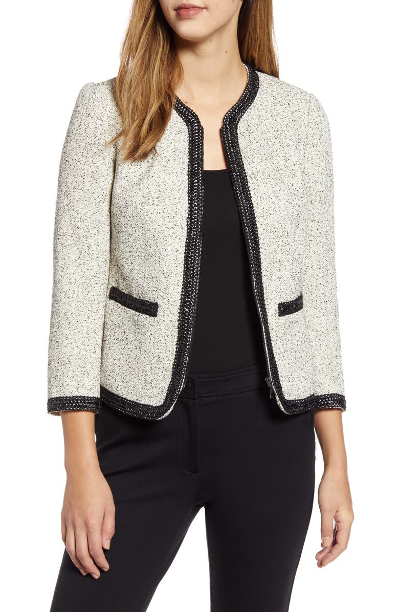 Jaqueta texturizada com zíper feminina Anne Klein - bege, tamanho 16