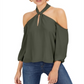 Blusa feminina Bar III com decote em V e ombros descobertos, verde, tamanho XX-G