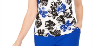 Blusa floral feminina Calvin Klein separada, azul, tamanho pequeno