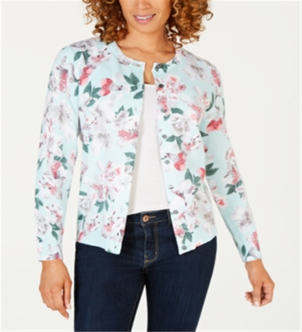 Karen Scott Cardigan Feminino Floral Manga Longa Aberto Verde Tamanho X-G