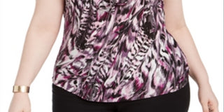 Bar III Top Feminino Trendy Plus Estampado com Gola Amarrada Roxo Tamanho 3X