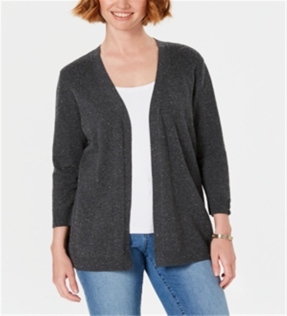 Karen Scott Cardigan Feminino Petite Aberto na Frente Cinza Tamanho Petit M