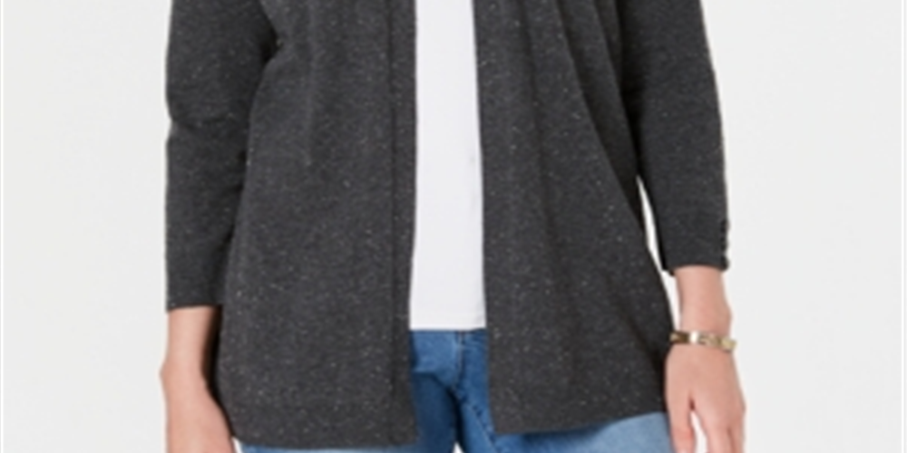 Karen Scott Cardigan Feminino Petite Aberto na Frente Cinza Tamanho Petit M