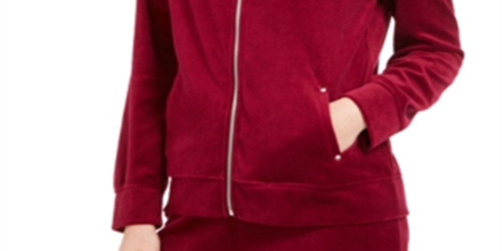 Jaqueta esportiva feminina Karen Scott com zíper e veludo vermelho, tamanho pequeno