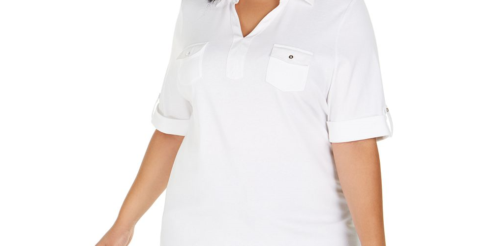 Karen Scott Blusa Feminina Plus Size de Algodão com Gola Vermelha Tamanho 4X