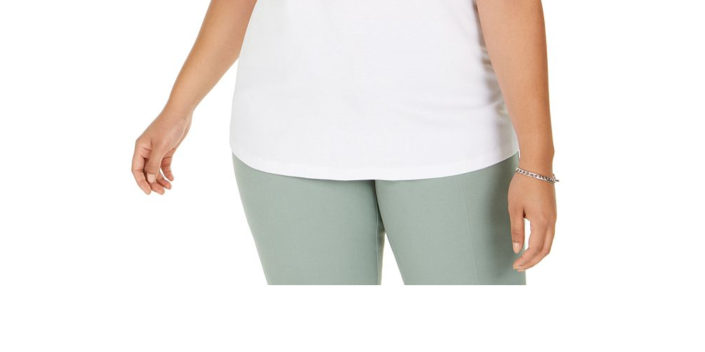 Karen Scott Blusa Feminina Plus Size de Algodão com Gola Vermelha Tamanho 4X