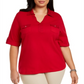 Karen Scott Blusa Feminina Plus Size de Algodão com Gola Vermelha Tamanho 4X