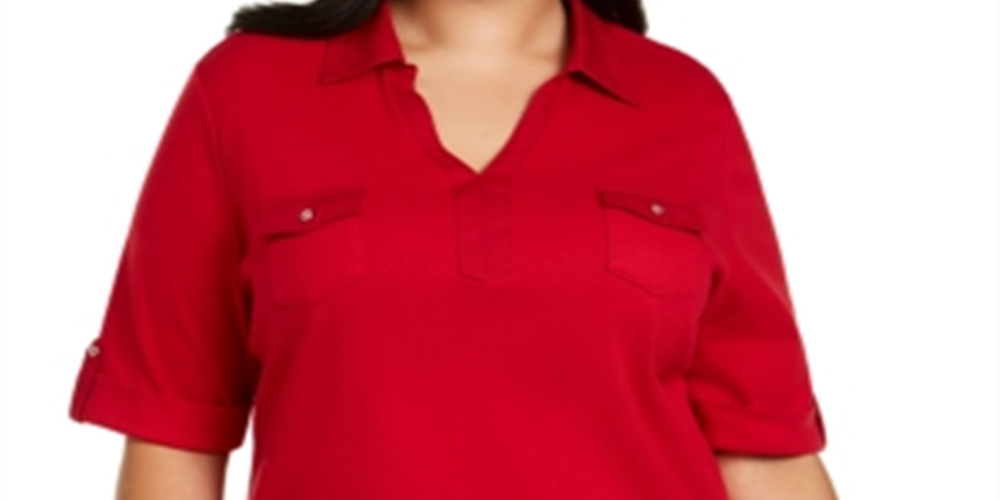 Karen Scott Blusa Feminina Plus Size de Algodão com Gola Vermelha Tamanho 4X