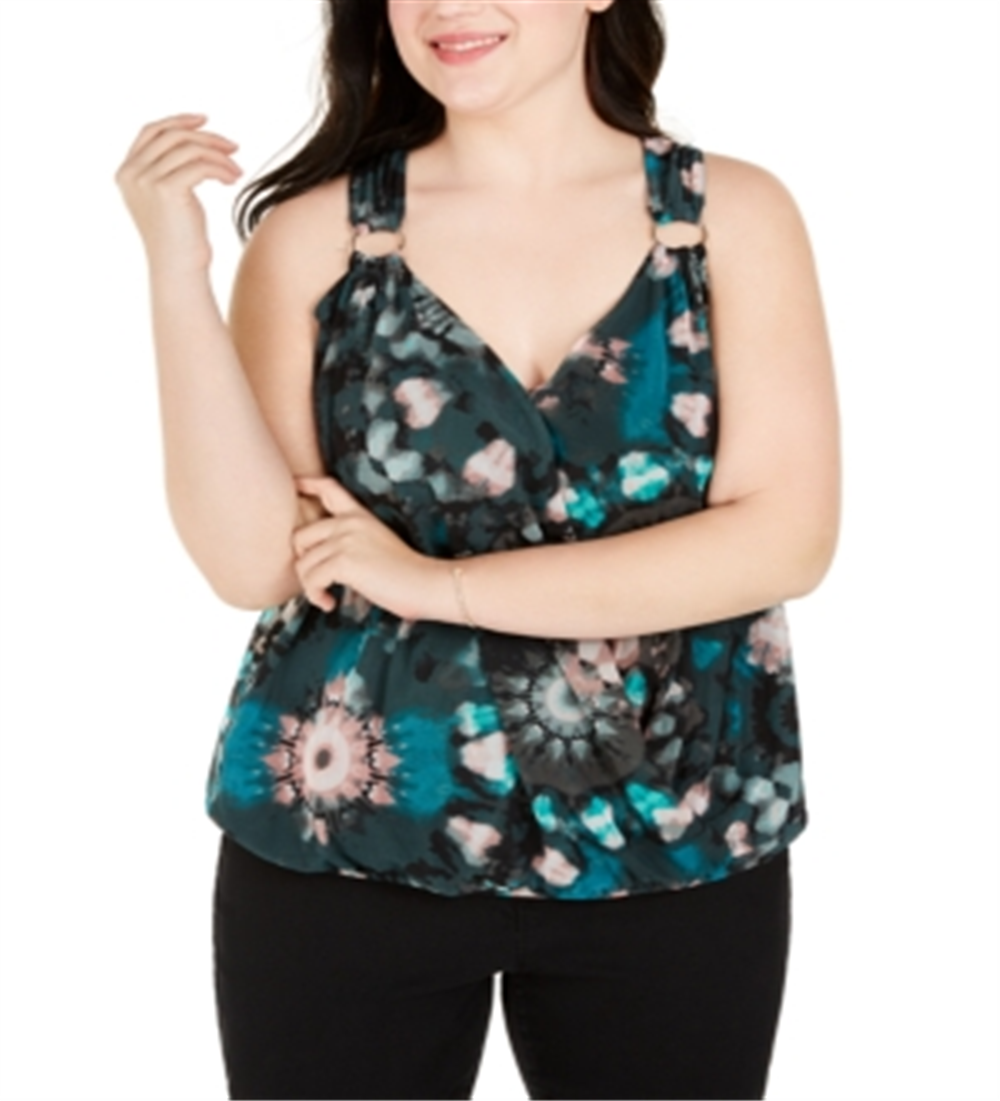 INC International Concepts Camiseta regata feminina Tie Dye Surplice, verde, tamanho 1X