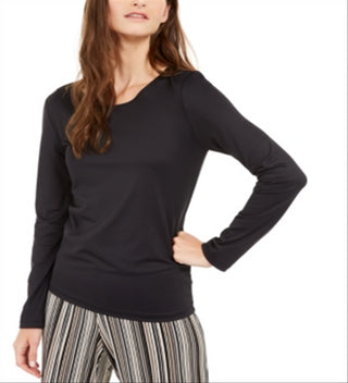 Blusa lisa com decote redondo feminina Alfani, preta, tamanho médio