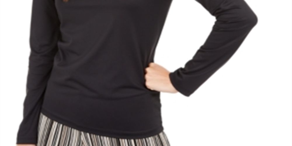 Blusa lisa com decote redondo feminina Alfani, preta, tamanho médio