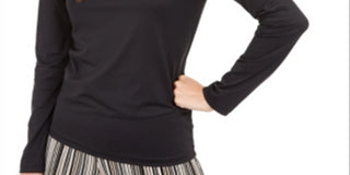 Blusa lisa com decote redondo feminina Alfani, preta, tamanho médio