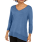 Blusa feminina estilo &amp; co, decote em V, chiffon, bainha, azul, tamanho P