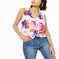 Blusa feminina Bar III com decote em V sem mangas e estampa floral frontal torcida, tamanho XXS, branca
