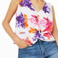 Blusa feminina Bar III com decote em V sem mangas e estampa floral frontal torcida, tamanho XXS, branca
