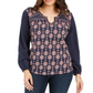 Blusa estilo camponesa com decote aberto para mulheres, azul, tamanho P