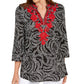 Blusa bordada feminina Charter Club, preta, tamanho pequeno pequeno