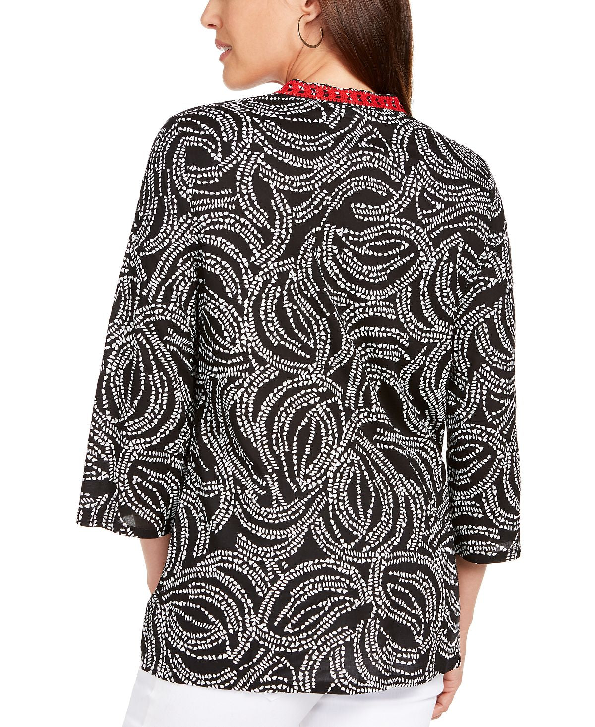 Blusa bordada feminina Charter Club, preta, tamanho pequeno pequeno