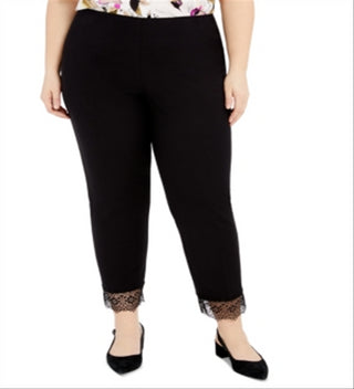 Calça Alfani Plus Size Feminina com Barra de Renda e Detalhe de Renda, Preta, Tamanho 18W