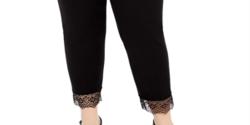Calça Alfani Plus Size Feminina com Barra de Renda e Detalhe de Renda, Preta, Tamanho 18W