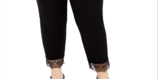 Calça Alfani Plus Size Feminina com Barra de Renda e Detalhe de Renda, Preta, Tamanho 18W