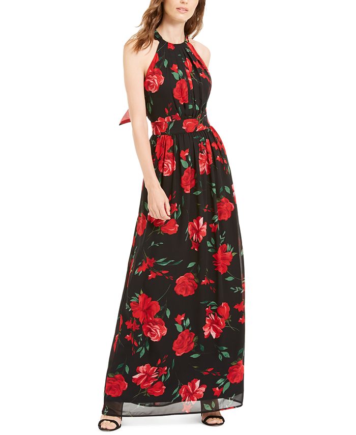 Vestido longo feminino com estampa floral e alças finas, preto, tamanho 4, da INC International Concepts