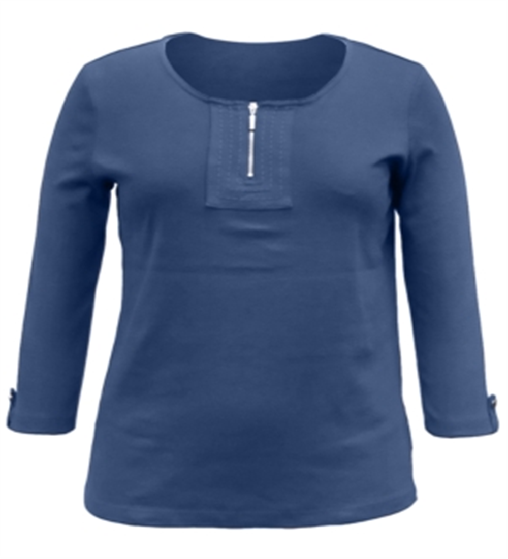 Blusa feminina Karen Scott de algodão com manga 3/4, azul, tamanho grande