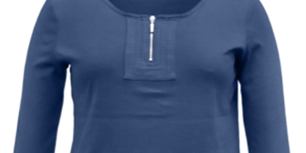 Blusa feminina Karen Scott de algodão com manga 3/4, azul, tamanho grande